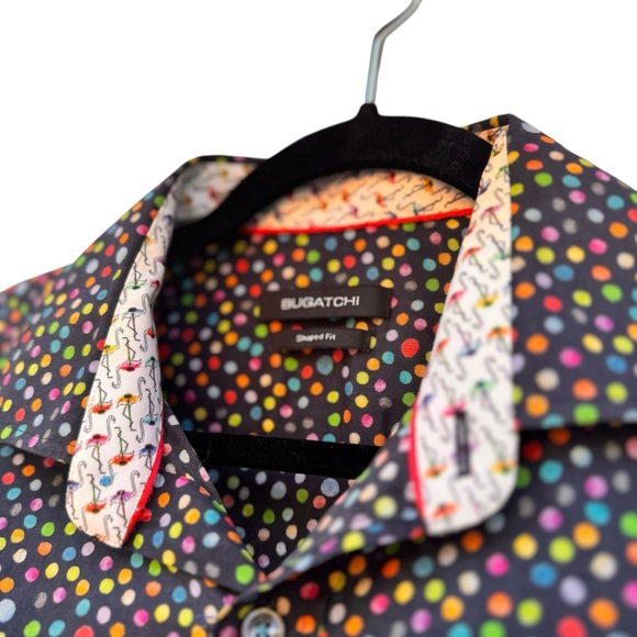 Bugatchi Men's Multicolor Polka Dot Shirt | Shaped Fit | Size L by measurements - Picture 6 of 14